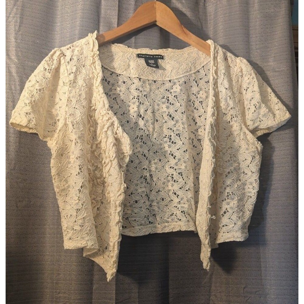Charlotte Russe Lace Cropped Shrug Ivory Cardigan Size L